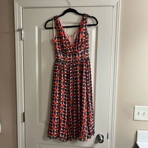 Kate Spade Ronnie Dress, Red and Black Geometric Midi Dress Size 0 NWT